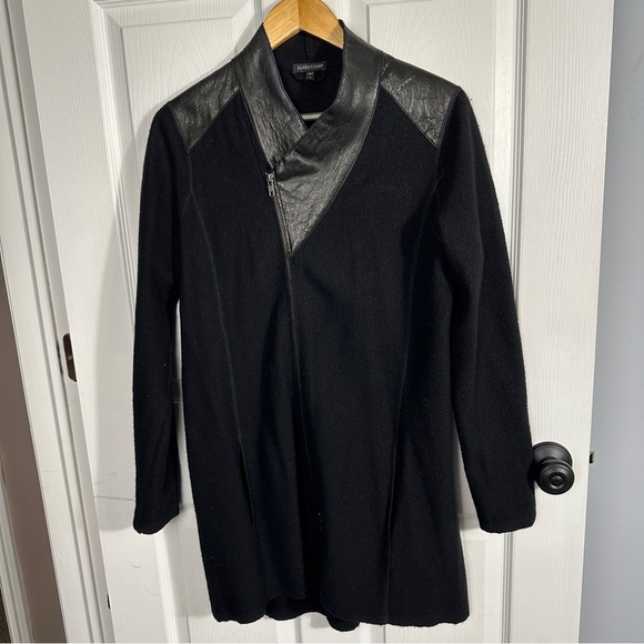 Eileen Fisher wool and leather jacket, asymmetrical, size small, fall - Picture 1 of 11